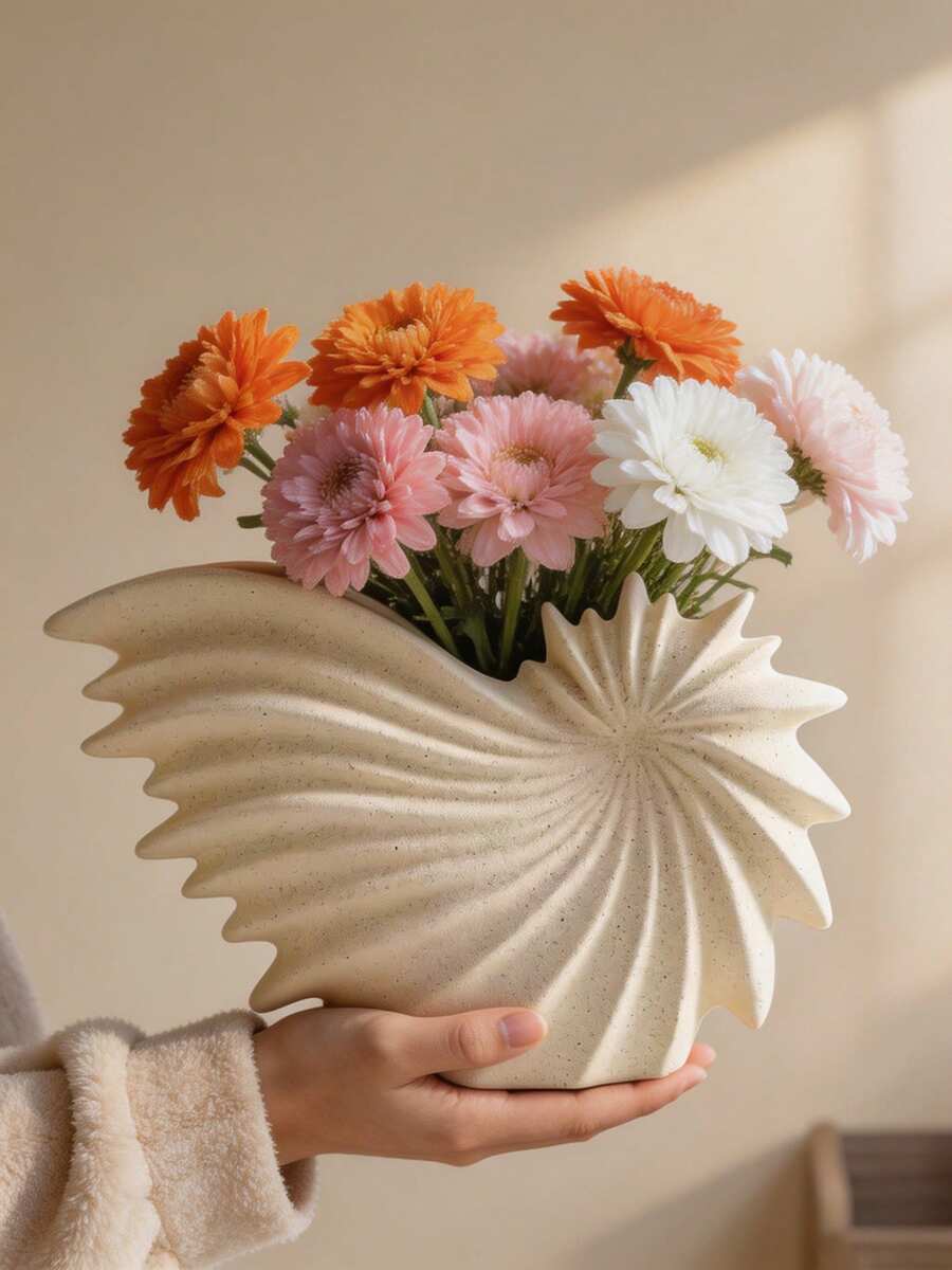 1個裝飾花瓶，獨特美學現代波浪扇形花藝插花架，適用於居家客廳、餐桌、臥室、辦公室、玄關層架裝飾，婚禮新娘禮物、派對、喬遷禮，極簡波希米亞風桌面裝飾室內裝飾容器