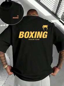 2026topsVenum Men's Boxing Graphic T-Shirt, Premium Cotton, Loose Fit, Hip-Hop Streetwear Style, Breathable, Double-Sided Print At The Top. - 黑色 - 查看 1