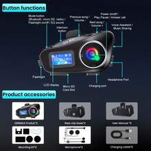2pcs Q58 Max Motorcycle Helmet Bluetooth Intercom, IP65 Waterproof, 500m Intercom Range, Mixed Music Sharing, LCD Screen, LED Flashlight, Support Mixing, Music Sharing, EQ Sound Effects, Max 32GB TF Card, Suitable For Full-Face And Half-Face Helmets (This Product Does Not Include Memory Card) (Only Supports Communication Between The Same Model Intercom, Does Not Support Connection With Other Intercom Models) - Q58-mAX - View 7