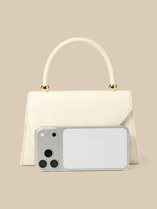 bolso de mano de PU color verde menta con diseñde grano de lichi, con solapa, puede contener un teléfono, encantador y elegante bolso de negocios para damas, adecuado para mujeres. - Marfil 2 - Ver 5