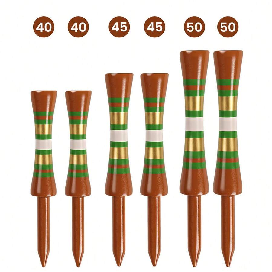 FINGER TEN golftees i bambu, 1 1/2, 1 3/4 och 2 tum, 30-pack, starka färger med ränder och jämn höjd, golftillbehör för range och banövning - Brun - Visa 1