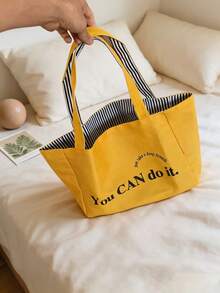 1 pieza Bolsa de playa de gran capacidad y diseño de moda - Diseño preppy plegable, con cierre de cremallera y correa de hombro fija, forro reforzado duradero, adecuada para trabajo, transporte, universidad, libros - Beige/Negro, bolsa de trabajo, bolsa minimalista - Multicolor - Ver 5