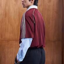 Adidas Originals Men's Short-Sleeve T-Shirt, Stylish, Comfortable, Retro Striped V-Neck Pullover Polo Shirt KY2193 - Burgundy - View 3