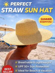 1pc Retro Wide Brim Straw Hat, Farmwork, Fishing, Sun Protection, Beach Holiday Versatile Sun Hat, Holiday Gift - Multicolor - View 2