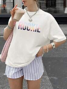 2026ROOKIE Bunter Muster Loose T-Shirt für Damen, Lässig Sommer - Weiss - Visa 1