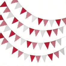 12pcs/Bag Red And White Checkered Triangle Flag Banner, Wedding Birthday Carnival Christmas Outdoor Home Holiday Decoration Hanging Flag - Red - View 1
