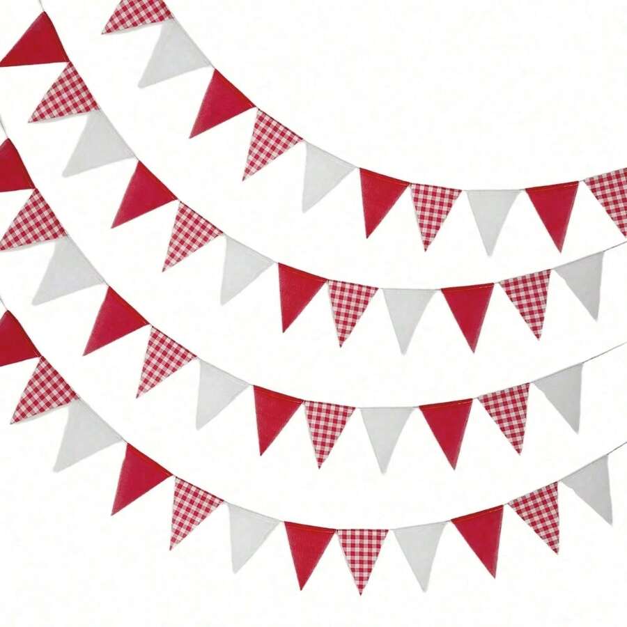 12pcs/Bag Red And White Checkered Triangle Flag Banner, Wedding Birthday Carnival Christmas Outdoor Home Holiday Decoration Hanging Flag - Red - View 1