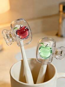 Crystal Apple Pattern Portable Toothbrush Case, Storage Box, Toothbrush Holder, Essential Bathroom Accessory For Home, Business Travel, Daily Use And Outdoor Trips, Spring/Summer Must-Have, Suitable For Couples, Back To School, Father's Day, Birthday Gift - Multicolor - View 2