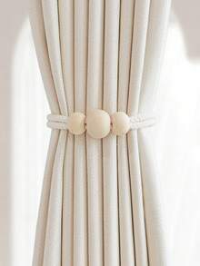 1pc/2pcs Bohemian Style Curtain Tieback Rope Accessories With Wooden Beads, Tassel/Magnetic, Home Decor Suitable For Living Room, Bedroom, Kitchen - Beige - View 7