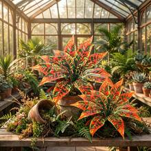 5pcs Artificial Variegated Wooden Greenery, Orange-Red Spotted Leaves, 43cm/16.9in Faux Plants, Suitable For Indoor/Outdoor, Yard, Garden, Patio, Balcony, Porch, Living Room, Dining Table, Centerpiece, Desktop, Home, Bedroom, Office, Kitchen, Wedding, Party, Spring/Summer/Autumn, Housewarming Gift, DIY, Wreath, Home Decor, Holiday Decor - Multicolor - View 1