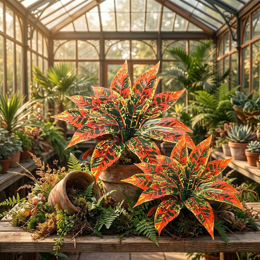 5pcs Artificial Variegated Wooden Greenery, Orange-Red Spotted Leaves, 43cm/16.9in Faux Plants, Suitable For Indoor/Outdoor, Yard, Garden, Patio, Balcony, Porch, Living Room, Dining Table, Centerpiece, Desktop, Home, Bedroom, Office, Kitchen, Wedding, Party, Spring/Summer/Autumn, Housewarming Gift, DIY, Wreath, Home Decor, Holiday Decor - Multicolor - View 1