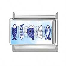 Stainless Steel Italian Modular Bracelet Links, Blue Watercolor Style Enamel Charms (Ocean/Animal/Food/Book), Cute Versatile DIY Jewelry Supplies - Summer Printing - View 4