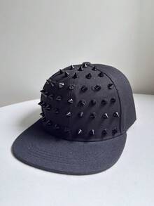 1pc New Rivet Design Flat Brim Baseball Cap, Fashion Versatile Hip-Hop Hat, Solid Color Party Polyester (Polyester) - Multicolor - View 13