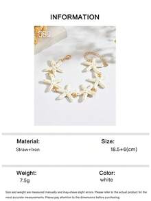 OOQ 1pc Summer Beach Vacation Style Handmade 3D Starfish Chain Bracelet, Elegant Versatile Women's Fashion Bracelet, Suitable For Daily, Holiday, Travel Wear (Handmade Raffia Weave, Random Direction And Shape) - White - View 9