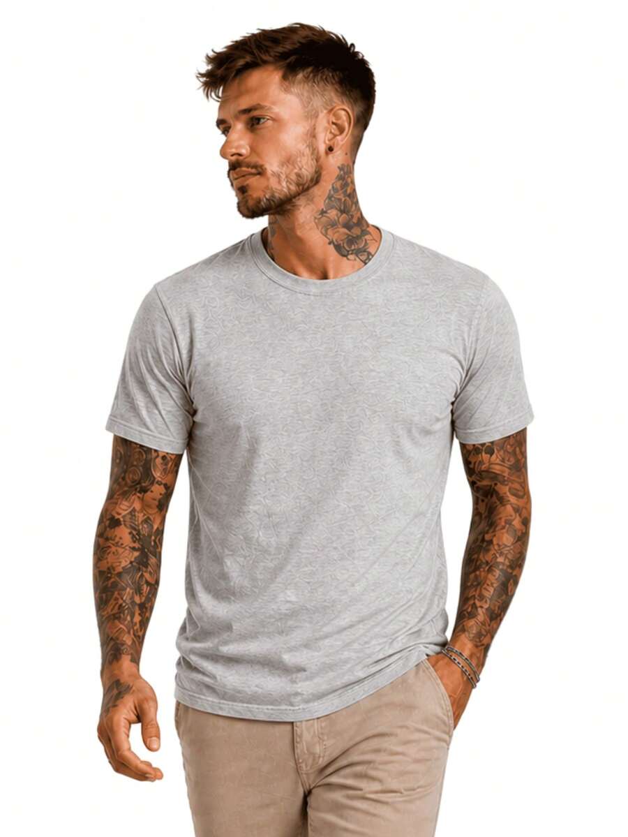 Men's Basic Casual Plain T-Shirt In Premium Combed Cotton, Sizes S To XL - Light Grey - View 1