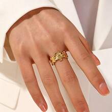 Set Of Colorful Floral Stackable Stainless Steel Open Adjustable Rings, Suitable For Women's Daily, Holiday, Party Versatile Accessories - Gold - View 3
