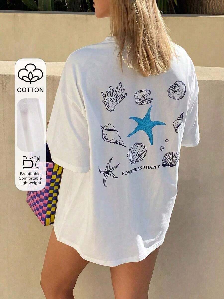 2026 Para Mujer Cotton T-shirt Casual Calidad Blusa de manga corta holgada y casual con estampado de letras y gráficos para mujerUrbana Camiseta Básica Unisex - Blanco - Ver 1