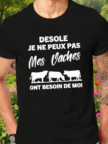 Camiseta hombre vaca francesa "mi vaca me necesita", blanca verano ligera transpirable - Negro - Ver 2