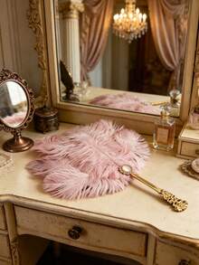Vintage Court Style Luxurious Artificial Feather Fan, Exquisite Carved Gold-Plated Handle Inlaid With Rhinestones And Pearls. Suitable For Photography Props, Banquet Ball Handheld Fan, Fashion Accessories And Home Decor. Perfect Mother's Day Gift, Travel Essential, Ideal Wedding Favor. - Fan - View 5