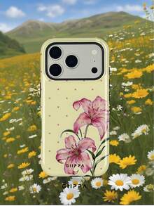 GIIPPA 1個奶油黃底色配粉色波點與花卉圖案設計，Phone 17 Pro Max 手機殼，相容於 Phone 16 Pro Max、15 Pro Max、14 Pro Max，韓系高端時尚趣味手機殼，相容於 11/12/13/14/15/16 Pro Max Plus，優雅設計適合男女，聖誕節、情人節、復活節、婚禮季與生日送女友的完美禮物！ - 乳黃色 - 查看 6