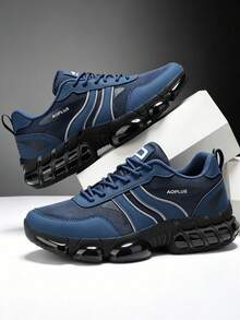 Men's Sports Shoes 2026 Newest All-Black Thick Sole Chunky Sneakers Height-Increasing Shock-Absorbing Breathable Mesh Athletic Shoes Streetwear Versatile Men's Shoes Leather PU Mesh Splicing Marathon Running Shoes Men's Plus Size 46 Shoes Youth Handsome Men's Shoes - Royal Blue - View 9