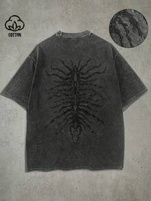 Manfinity Men's T-Shirt With Dark Letter Print On Washed Fabric, INS Street Style, Suitable For Music Festivals, Clubs, Gift For Boyfriend/Husband, Anniversary Gift. Unisex Washed T-Shirt. Y2K Style, Fashionable Style, Cute Style, Casual Style, Women's Blouses > Clothing. 230g (Sizes S-XXXL) - 6 - 查看 1