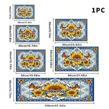 1pc Dish Drying Mat, Coffee Machine Mat, European Blue & White Floral Border With Sunflower & Butterfly Pattern, Durable, Highly Absorbent, Suitable For Dining Table, Cafe, Multi-Purpose Drainage Mat, Home Gift, Tabletop Decor - XYLSD-454 - View 5
