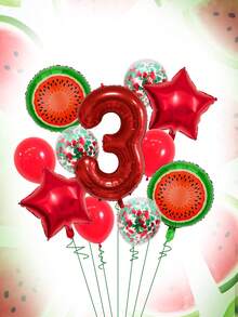 11pcs 32-Inch Red & Green Number Balloon Set, 18-Inch Watermelon Foil Balloon, Star Balloon, 12-Inch Red & Green Foil Confetti Transparent Latex Balloon, Suitable For Birthday Party, Watermelon Party, Summer Party Decoration - Multicolor - View 25