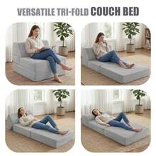 Kasunpul - Sofá cama plegable con almohada espuma viscoelástica silla convertible con funda lavable futón para sala de estar recámara uso de invitados oficina en casa departamento color - Gris claro - Ver 4