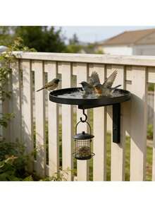 An Outdoor Garden Iron Bird Feeder And Metal Bird Bath In One, Serving Both As A Decorative Flower Rack And A Courtyard/Yard Bird Feeding Station. A Metal Hanging Bird Feeder With A Plant Support, Perfect For Bird Lovers And Home Gardeners. - A - View 2