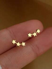 A Pair Of Cute, Mini, Simple, Versatile, And Exquisite S925 Sterling Silver Plated 14K Gold Earrings, Summer Star Earrings With Five Pointed Stars, Suitable For Girls And Women To Wear On A Daily Basis, And As A Gift Accessory For Women. - Gold - View 7