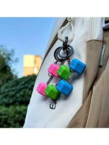 4/1pcs Random Color Mini Dumbbell Keychain, Silicone Fitness Keychain, Sports Theme Keychain, Suitable As Party Gift, Christmas Gift For Fitness Enthusiasts, Car Key And Backpack Accessory, Color: Pink/Black/Green/Sky Blue/Blue/Orange/Purple - Multicolor - View 7