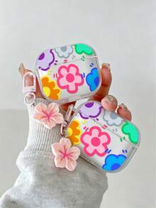 Funda protectora de auriculares Bluetooth con diseño floral pintado transparente y pulsera adicional de moda compatible con S4, carcasa protectora para auriculares inalámbricos Bluetooth de Apple, acabado brillante Pro2, cobertura completa para Pods 3 1/2/3 generación, funda protectora Pro a prueba de golpes con carcasa blanda - Multicolor - Ver 1
