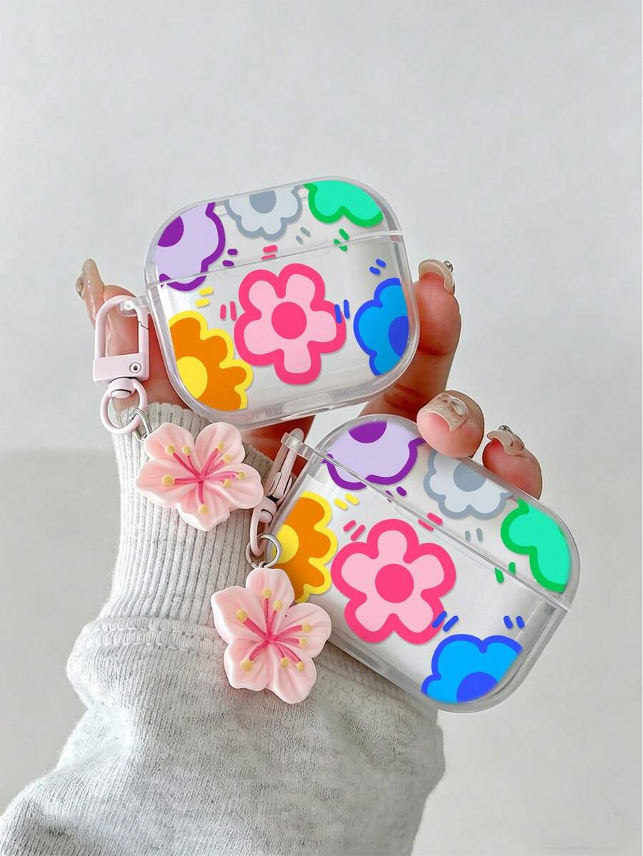 Funda protectora de auriculares Bluetooth con diseño floral pintado transparente y pulsera adicional de moda compatible con S4, carcasa protectora para auriculares inalámbricos Bluetooth de Apple, acabado brillante Pro2, cobertura completa para Pods 3 1/2/3 generación, funda protectora Pro a prueba de golpes con carcasa blanda - Multicolor - Ver 1
