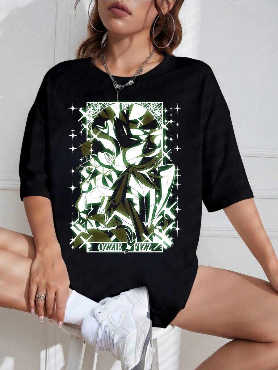 Shirt, Sweater, Hoodie, Ozzie & Fizzarolli, Hazbin Hotels, Unisex Cartoon Print T-Shirt, Gift For Hellaverse Fans, New For 2026, Ozzie Fizzarolli Unisex T-Shirt Suitable For Plus Sizes, Tarot Ca - Black - View 1