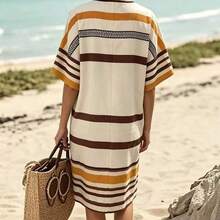 LunaCass8  Holidaya Vestido largo de mujer con estampado de estilo bohemio y cuello en V, corte holgado, adecuado para vacaciones, playa, fiestas y viajes: playa, isla, fiesta en la piscina, viaje a la . /Tema bohemio: festival de música, mercado de arte, eventos. Uso diario casual: compras, té de la tarde, salida de fin de semana, vacaciones ligeras - Albaricoque - Ver 3