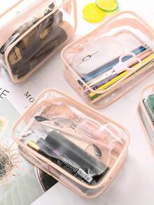 4/3/2/1 Pc S/M/L Fashion Simple Unisex Cosmetic Bag, Waterproof Transparent Makeup Bag, 1 Quart Capacity, Unisex, Carry-On Approved, Ideal For Travel Makeup Storage. - Multicolor - View 6