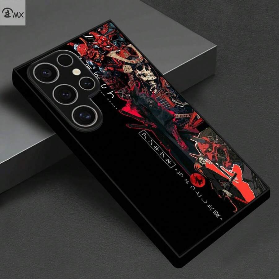 24-Stunden-Versand aus DE/FR/ES |   Black & Red Japanese Samurai Style Pattern Glass Case mit Camera Protection & Shockproof – kompatibel mit Apple  11/12/13/14/15/16/17 Pro Max/Plus/SE/Air – Perfektes Geschenk – für Samsung Galaxy S21/S22/S23/S24/S25 Ultra - 1 Stück Bildfarbe - Übersicht 1