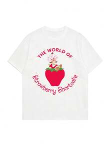 女款夏季 T-shirt，「The World Of」印花寬鬆休閒 T-shirt，適合日常穿著與甜美女孩風，白色 - 白色 - 查看 3