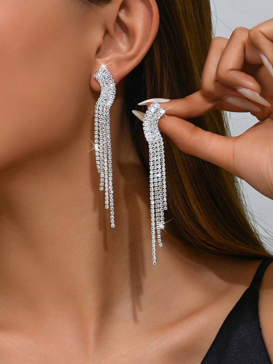 1對華麗閃亮流蘇垂墜耳環，適合女性節慶、派對與日常穿戴 - 彩色 - 查看 1