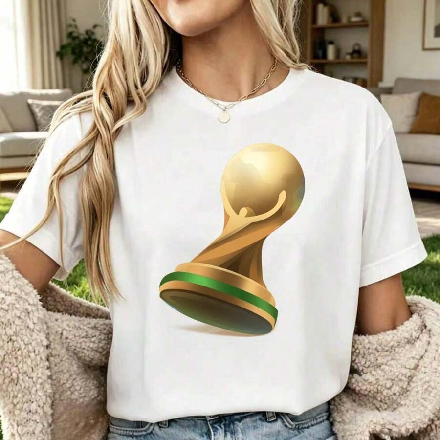 Vintage T-Shirt With Gold Trophy Graphic - 白色 - 查看 1