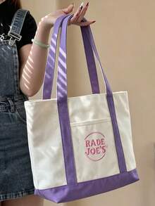 Trader Joe Large Tote Shopping Bag Cotton Canvas Embroidered Bag - 多色1 - 查看 5