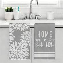 MEMNUN 2件裝灰色幾何花卉剪影 Home Sweet Home 文字印花廚房抹布 洗碗布 40*60cm/45*70cm 超細纖維現代柔軟抹布，廚房毛巾，洗碗布，手巾，抹布，家居裝飾，廚房裝飾，聖誕裝飾，烹飪烘焙茶巾 手巾 廚房配件 可機洗 清潔用品 適用於餐廳廚房日常裝飾與送禮 全季節 - 彩色 - 查看 10