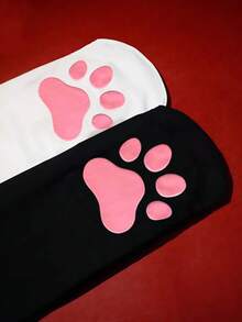 1 Pair Black/White Cute Cartoon Cat Paw Pad Over-The-Knee Socks - Multicolor - View 2