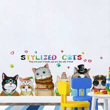 1PC Colorful Cute Cat Wall Decal, Cartoon Cat Combination Decorative Sticker, Removable PVC, Game Room / Children's Bedroom / Nursery Decoration - View 5