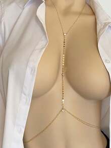 1pc Fashion Sexy Rhinestone Beach Bikini Halter Neck Waist Chain Body Chain, Suitable For Party, Gathering, Summer Beach Vacation, Daily Accessory, Holiday Gift - Gold - View 14