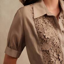 Camisa elegante y moderna con encaje floral, transparente, adecuada para primavera, verano, festivales y graduaciones - Burdeos - Ver 4