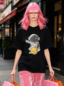 Damen Sommer Lässig Weiches Rundhals Kurzarm T-Shirt, Tops zum Ausgehen, Baumwolle, Vintage, Europäischer und Streetstyle, Sportlich Lässig, Unisex Stil, Urban Lässig Stil, Schöne Tops, Gen Z, Curve, Y2K Kleidung, Lustige T-Shirts, Damen Tops, Urlaubsoutfits für Frauen, Süßes Top, Grafik T-Shirt, Frühlingsoutfits, Baggy T-Shirts, Retro Streetwear, 90er Stil, 2000er Stil, Subkultur, Top, Tops, 90er Party Outfit. - Schwarz - Übersicht 1