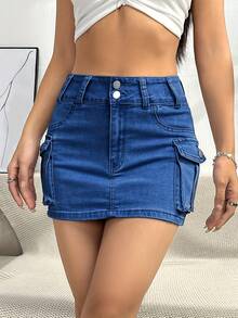 Women's Denim Mini Skirt - Blue - View 3