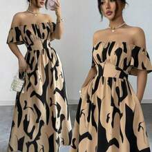 Nuevo vestido largo casual elegante con hombros descubiertos para mujeres AG - Caqui - Ver 1